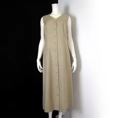 アリスバーリー Aylesbury ロングジレ ジャンパースカート ワンピース ウール フレア Vネック XL ベージュ 大きいサイズ