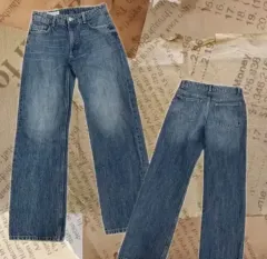 日本ヴィンテージ ZARA Y2K ライトブルー ワイド デニム ストレート フィット ベーシック インディゴ パンツ