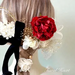 髪飾り成人式 卒業式 結婚式 赤 黒 ベロアリボン ドライフラワー 金 振袖