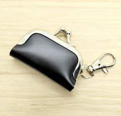 がま口 キーホルダー 角 ブラック 黒 小さい財布 コインケース 革 レザー バック チャーム 小銭入れ ストラップ