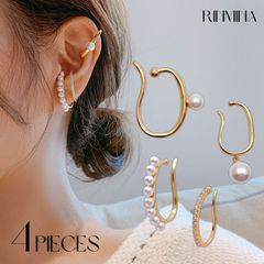 Limited-Quantity Limited-Time Offer: 2-Piece Ear Cuff Set with Large Rhinestones, Single Ear, 18K Gold, Hypoallergenic, No Hole, C042