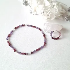 *セット*B　イヤーカフとブレスレット　アメジスト/ガーネット/ホワイトムーンストーン/ピンクエピドート
