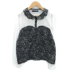 ヘザー Heather ブラウス シャツ 長袖 総柄 切替 透け感 F 白 ホワイト 黒 ブラック /SY24