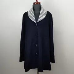 Leilian　9 号　コート　薄手　ショールカラー　ネイビー　ストライプ　レリアン