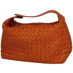 ボッテガヴェネタ BOTTEGAVENETA イントレチャート ハンドバッグ ミニ 手提げ 編み込み メッシュ ナッパ ハンドバッグ レザー オレンジ レディース 【中古】