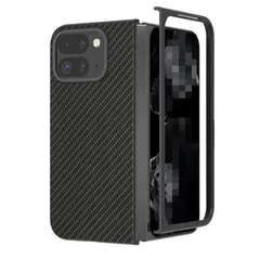 【新着商品】KOOLRIVER・Pixel 9 Pro Fold ケース 耐衝撃 カバー カーボン調 PUレザー+プラスチック シンプル グーグル ピクセル9 プロ フォールド 保護ケース カバー/カバー(ブラック)