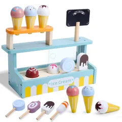 【数量限定】おままごとセット Cute Stone おもちゃ 木製 アイスクリームショップ 16点 ままごと 知育玩具 木のおもちゃ 種類豊富 ごっこ遊び 親子遊び 子供 誕生日プレゼント 入園お祝い CS143