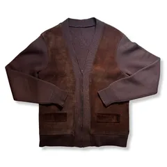 50s〜60s ヴィンテージ スエード×ニット切り替え カーディガン ブラウン CROWNジッパー 裏地付き レザーニット アメリカ製風 クラシック古着