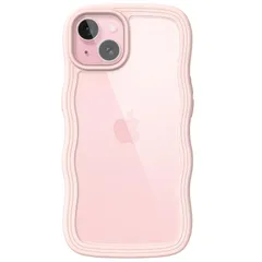 【人気商品】JETech iPhone 15 Plus 6.7インチ用 かわいい ケース 波状フレーム うねうね 耐衝撃 スマホカバー 女性用 女子向け クリア ハードPCバック (ピンク)