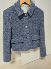 ザラ ZARA ブルー ツイード クロップド ジャケット