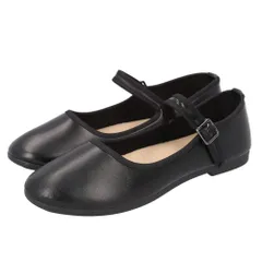 ☆ 07.ブラック ☆ M(23-23.5cm) ☆ ストラップシューズ ストラップ パンプス ローヒール フラットシューズ フラットパンプス レディース 靴 合皮 フェイクレザー コンフォートシューズ くつ ぺたんこ フォーマル 歩きやすい 痛くない