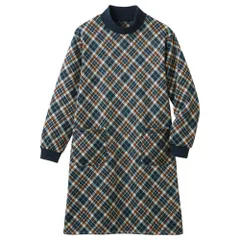 ☆ バイヤスチェック柄 ☆ M-Lサイズ ☆ あったか裏起毛ロングチュニック チュニック 長袖 裏起毛 ロングチュニック 長袖チュニック レディース 割烹着 かぶるだけ かっぽう着 ワンピース エプロン ロング リブ袖 セルヴァン あったか 秋 冬 秋冬