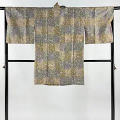 道中着 身丈94cm 裄丈65cm M 和装コート 狩猟文 草花 ぼかし 灰紫 正絹 秀品 【中古】