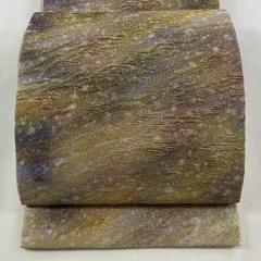 【美品】 袋帯 名品 霞 幾何学模様 箔 銀通し 灰紫 六通 正絹 【中古】