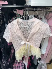 ヴィンテージ カーディガン ジャケット ピンク レース ボレロ リボン 姫ギャル