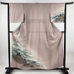付下げ 身丈156cm 裄丈64.5cm M 袷 山並み シルエット 金銀彩 ぼかし 薄ピンク 正絹 秀品 【中古】