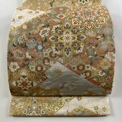 【美品】 袋帯 秀品 華文 花唐草 金糸 箔 クリーム 六通 正絹 【中古】