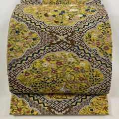 袋帯 逸品 明つづれ 枝花 鳥 金銀糸 金色 全通 正絹 【中古】