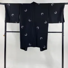 【美品】 羽織 身丈104.5cm 裄丈68cm L 幾何学 黒 正絹 逸品 【中古】