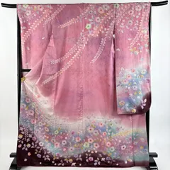 振袖 身丈171cm 裄丈67cm M 袷 落款 辻が花柄 金通し 絞り ピンク 正絹 逸品 【中古】