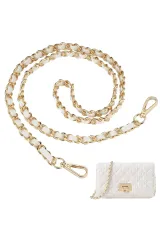 新品 ベージュ＋金) (チェーン 約120cm バッグ用 バッグ用 ラップ 単品 ショルダースト ショルダースト 持ち手ストラップ 交換用 バッグ修理 ひも ショルダーバッグ チェーンショルダーストラップ ショルダーストラップ [VEAGIA]