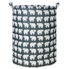 新品 DUOFIRE ランドリーバスケット 洗濯カゴ 折りたたみ 綿麻生地 撥水加工 大容量ランドリーボックス 布製 雑貨収納ボックス 折り畳み式収納ボックス 取って付き 丸型 シンプルでおしゃれ収納袋 (ホッキョクグマ)
