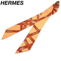 HERMÈS エルメス ツイリー ネイビー×オレンジ スカーフ タグあり