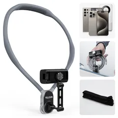 【数量限定】TELESIN スマホ ネックホルダー付きのクリップ、首掛けスマホホルダー、ハンズフリーのスマホスタンド、チェストストラップ、スマホ撮影対応 iPhone16/15/14/13/12 Pro Max/Pro/Mini シリーズ/サムスン/Andro