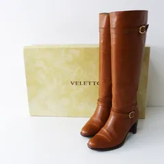 ベレット VELETTO レザーロングブーツ 37｜ライトブラウン ヒール サイドジップ 本革 【2400014683707】のサムネイル