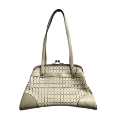 Gillian ギリアン キャンバス　チェック柄 ショルダーバッグ ホワイト×マルチカラーがま口