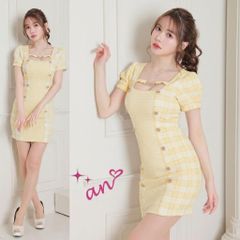 an / アン】チュール袖 ツイード チェーン パール タイトミニキャバ