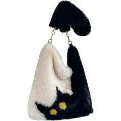 ☆ ブラック ☆ ファーバック 猫柄 猫柄 バッグ ショルダー モコモコバッグ ファー もこもこバッグ 冬バッグ ショルダーバッグ トートバッグ 肩掛けバッグ レディース 斜めかけバッグ 斜め掛けバッグ ショルダーバック トートバック ネコ ねこ柄 かわいい