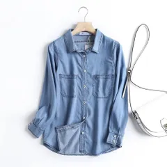 ☆ ライトブルー ☆ Mサイズ ☆ デニムシャツ トップス 長袖 デニムシャツ レディース シャツ おしゃれ デニム トップス 長袖 カジュアル 襟付き カジュアルシャツ 春 秋 ダンガリーシャツ 無地 ブルー シンプル ブラウス 長袖シャツ