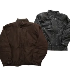 古着卸 まとめ売り ブルゾン型 レザー ジャケット 2枚セット (メンズ ) ロンドンフォグ 比翼 ブラック 中古 古着 NC6085