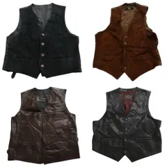 古着卸 まとめ売り レザー ベスト ジャケット 4枚セット (メンズ ) スエード ボックスシルエット ブラック 茶色 中古 古着 NC6230