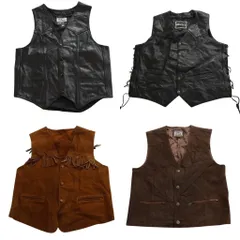 古着卸 まとめ売り レザー ベスト ジャケット 4枚セット (メンズ ) スエード フリンジ キャメル レースアップ ブラック 中古 古着 NC6223