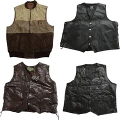 古着卸 まとめ売り レザー ベスト ジャケット 4枚セット (メンズ ) フルジップ スエード レースアップ ボックスシルエット 中古古着 NC6222