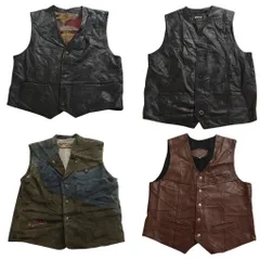 古着卸 まとめ売り レザー ベスト ジャケット 4枚セット (メンズ ) パッチワーク スエード バイカラー ブラック 中古 古着 NC6221