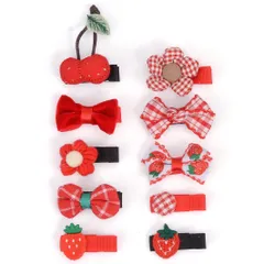 新品 赤ちゃん ベビー ヘアクリップ ヘアピン 子供 こども 10点セット 髪留め 子供 へアクセサリー ヘア飾り かわいい リボン 花 七五三 孫 クリスマス プレゼント (レッド)
