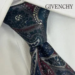 《美品》GIVENCHY (ジバンシィ) シルクネクタイ 総柄 ペイズリー ワインレッド ネイビー グレー