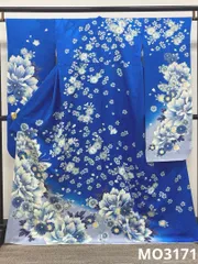 振袖 ラメ刺繍 銀彩 牡丹 大輪 身丈164cm 撥水加工済 MO3171