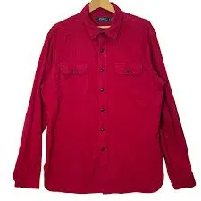 POLO RALPH LAUREN ポロラルフローレン 長袖シャツ ボタンダウン オーバーサイズ ビッグシルエット CHINA製 LGサイズ レッド