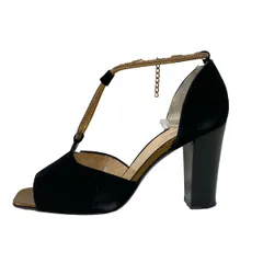 sergio rossi(セルジオロッシ) パンプス 35 1/2 レディース - 黒×ゴールド オープントゥ