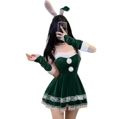 [DECEED] サンタ コスプレ うさぎ 可愛い バニーガール サンタコス 衣装 サンタクロース 仮装 レディース クリスマス コスチューム ミニスカサンタ 女性 5点セット 4色選択可能（グリーン