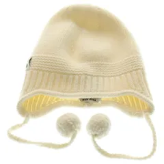 miumiu (ミュウミュウ) 24AW ロゴジャガード カシミヤ混 ウールニット キャップ ポンポン ビーニー 帽子 ホワイト 5HC324