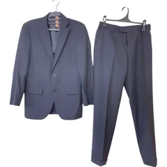 Z1579 【美品】NEWYORKER　ニューヨーカー　ストライプスーツ　黒　ブラック　メンズ　A4 ウール　クリーニング済み　背抜き　ビジネス