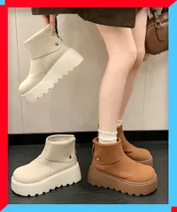 新品 レディース 厚底ショートブーツ 秋冬 美脚 脚長 フラットソール 疲れにくい 冬靴 折り返しデザイン ブーツ【送料無料】