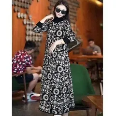 【ブラック色★Ｌサイズ】長袖  ひざ丈  ニットワンピースおしゃれ　Aライン　体型カバー　ゆったり　大きめ