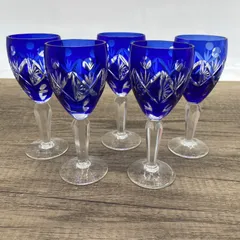 C-0022【美品中古品】◆ 色褪切子 ワイングラス 5点セット ◆