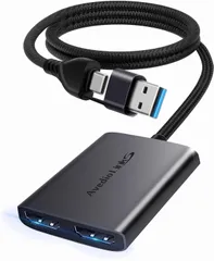 【性能版】avedio links USB C/A HDMI 変換アダプタ デュアルモニター用 HDMI 分配器 拡張表示対応 3画面同時出力 MSTモード対応 ハブ Mac/Windowsに適用Linux＆Androidに非対応 ドライバ必要 アルミ合金のサムネイル